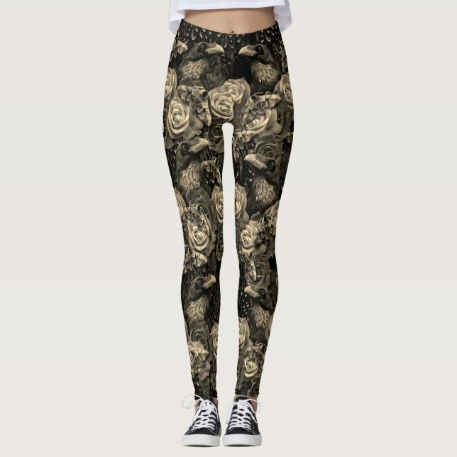 Sepia Raven Evermore mit Rose und Hawkmoths Leggings (Vorderseite)