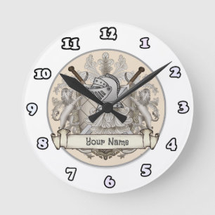 Sepia-Ritter-Schild Nachname Runde Wanduhr