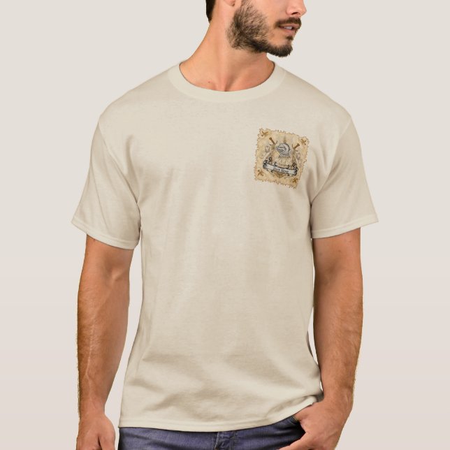 Sepia-Ritterschild-Nachname T-Shirt (Vorderseite)