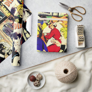 Sepia Romance Comic Book Cover Jumble Collage Geschenkpapier