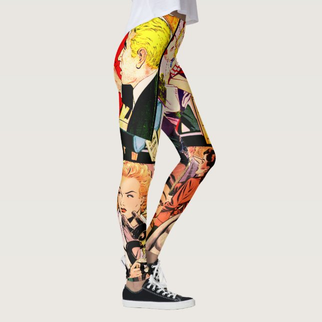 Sepia Romance Comic Book Cover Jumble Collage Leggings (Rechts)