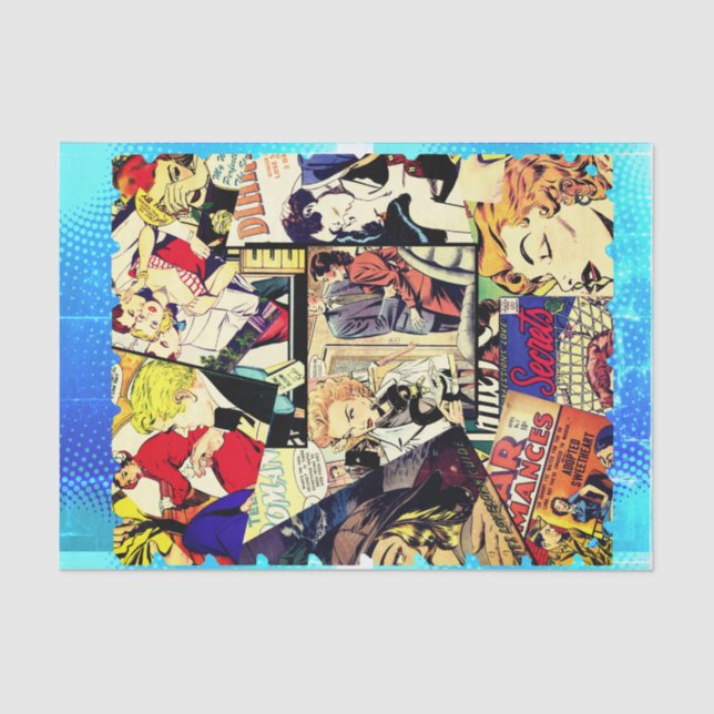 Sepia Romance Comic Book Cover Jumble Collage Seidenpapier (Vorderseite)