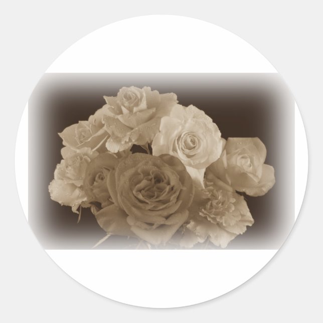 Sepia Rose Bouquet Runder Aufkleber (Vorderseite)