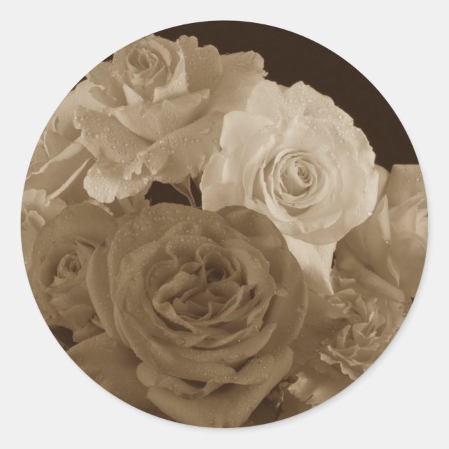 Sepia Rose Bouquet Runder Aufkleber (Vorderseite)
