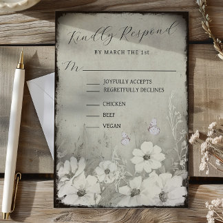 Sepia Rustic Butterfly Wildflower Wedding RSVP