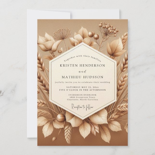Sepia Rustic Harvest Wedding Einladung (Vorderseite)
