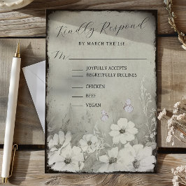 Sepia Rustikaler Schmetterling Wildblumen Hochzeit RSVP Karte