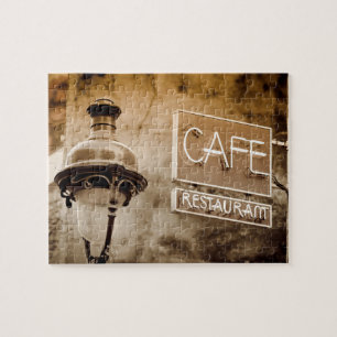 Sépia-Schild eines Cafés, Paris, Frankreich Puzzle