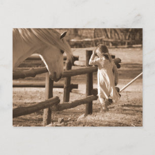 Sepia Schwarzweißfoto von Pferd und Fohlen Postkarte