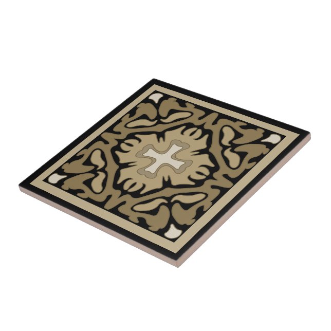 Sepia Spanish Tile on Black Background Fliese (Seite)