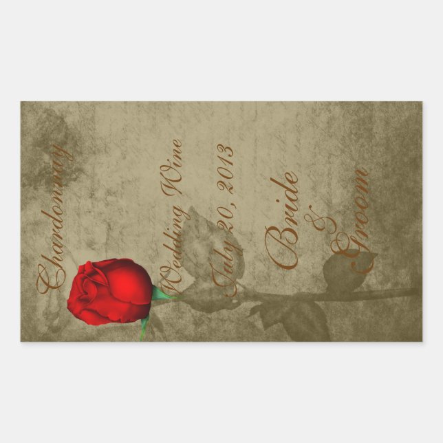 Sepia Spot Color Red Rosenknospe Wedding Wine2 Rechteckiger Aufkleber (Vorderseite)