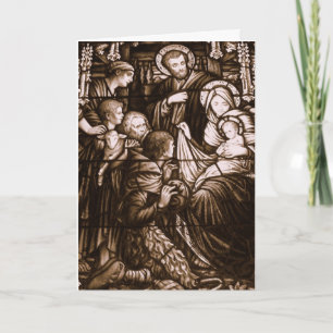 Sepia Stain Glass Weihnachtskarte Feiertagskarte