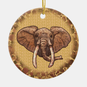 Sepia Stammes-Elefant runder Keramikschmuck Keramik Ornament