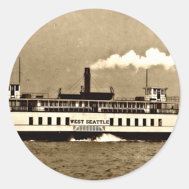 Sepia Steamboat Ferry Runder Aufkleber (Vorderseite)
