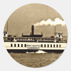 Sepia Steamboat Ferry Runder Aufkleber