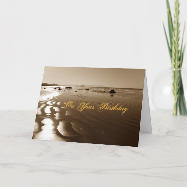 Sepia-Strand-Geburtstag Karte (Vorderseite)