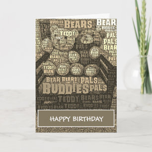 Sepia Teddy Bar Buddies Word Cloud Card Karte