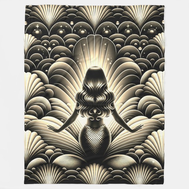 "Sepia-Tinted Mermaid Elegance - Vintag Fantasy" Fleecedecke (Vorderseite)