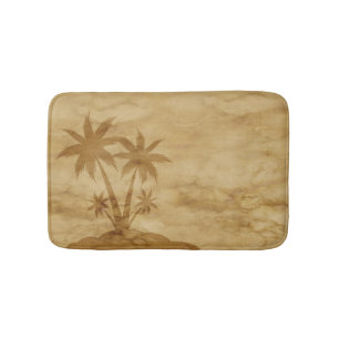 Sepia-Ton-einsame Insel mit Palmen Badematte