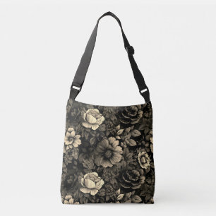 Sepia-Ton-Vintage-Blumenprint Tragetaschen Mit Langen Trägern