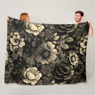 Sepia Tone Vintag Floral Print Fleecedecke