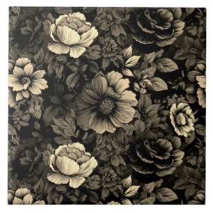 Sepia Tone Vintag Floral Print Fliese
