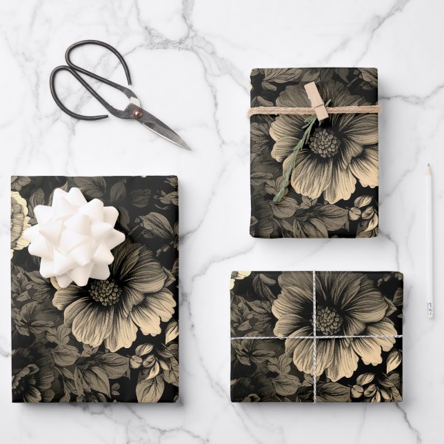 Sepia Tone Vintag Floral Print Geschenkpapier Set (Vorderseite)