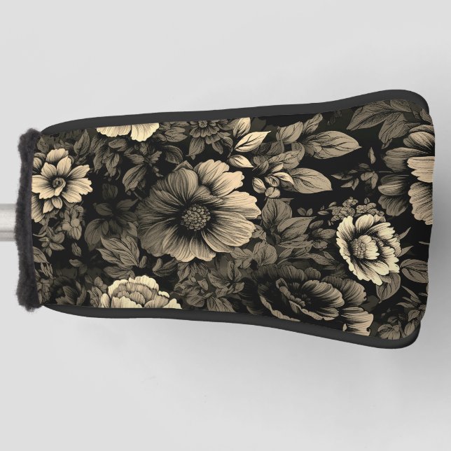 Sepia Tone Vintag Floral Print Golf Headcover (Vorderseite)