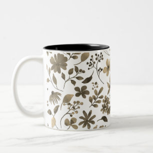 Sepia Tone Vintag Floral Print Zweifarbige Tasse