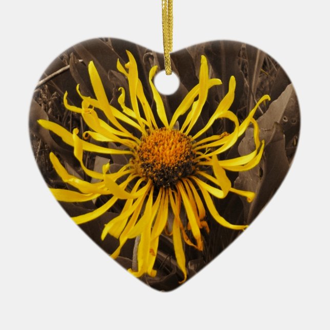 Sepia tone Yellow Wildblumen Keramikornament (Vorne)