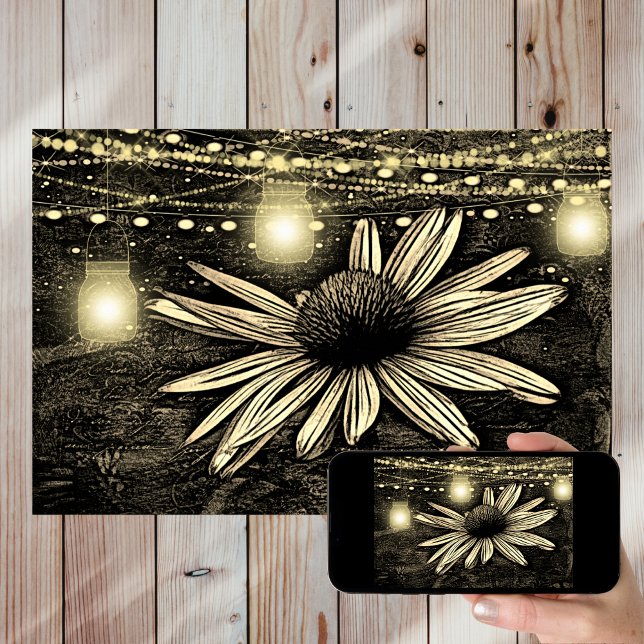 Sepia Toned Coneflower unter Golden Jar Lights Poster (Von Creator hochgeladen)