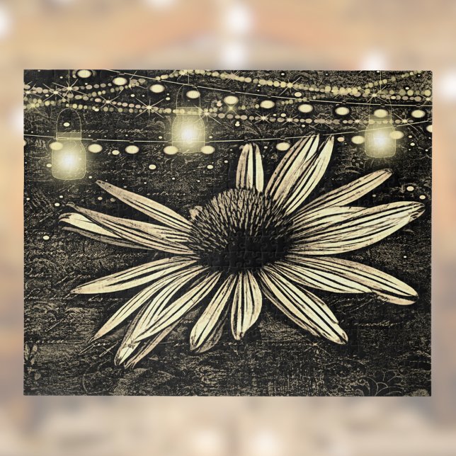 Sepia Toned Coneflower unter Golden Jar Lights Puzzle (Von Creator hochgeladen)