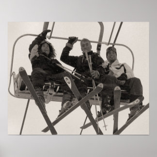 Sepia-Tonskierabdruck, Abstieg vom Skilift Poster
