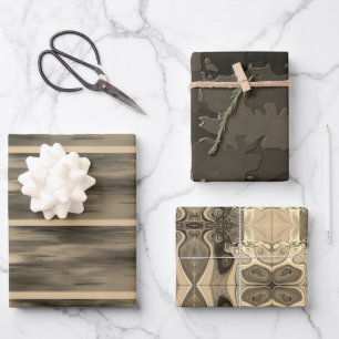 ‚Sepia Touch‘, wrapping Paper Flat Sheet Set 3 Geschenkpapier Set
