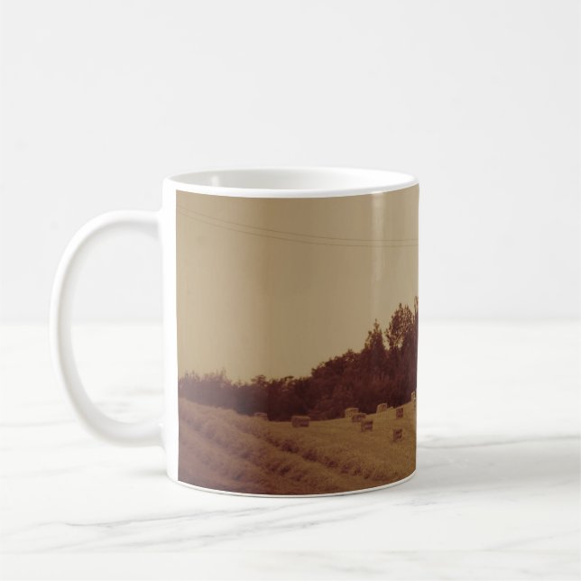 Sepia Tractor Bailing Hay Kaffeetasse (Links)