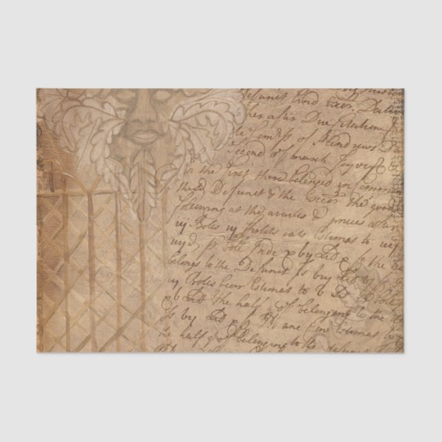 Sepia Vintag Lattice-Blätter und Skripte Seidenpapier (Vorderseite)