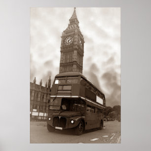 Sepia Vintag London Bus Big Ben Poster