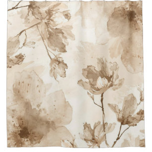 Sepia-Vintage-Blumen-Aquarell-Botanik-Gemälde Duschvorhang
