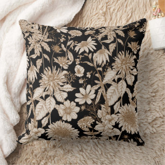 Sepia Vintage Botanische Radierungsskizze Wildblum Kissen