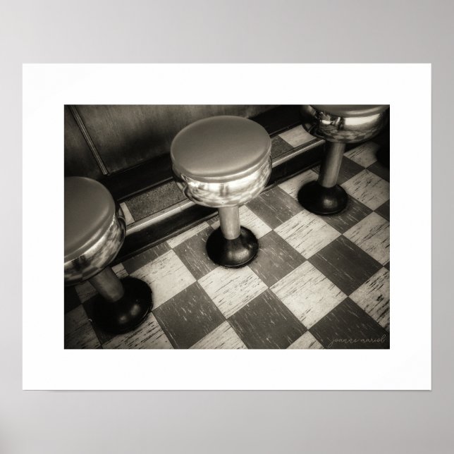 Sepia Vintage-Diner-Barhocker Poster Druck (Vorne)