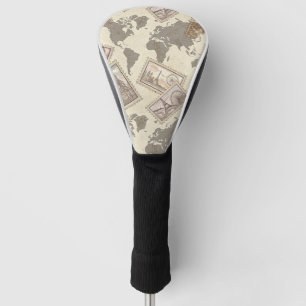 Sepia Vintage Reisestempel mit Weltkarte Golf Headcover