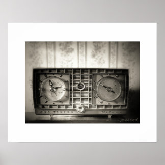 Sepia Vintage-Uhr-Radio-Plakatdruck Poster