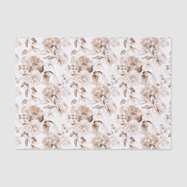 Sepia Vintagen 1600er Jahre Blumenart Boho Babydus Seidenpapier (Vorderseite)