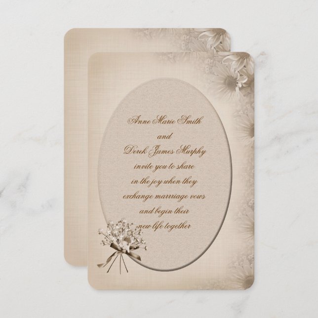 Sepia Wedding Daisy Border Invite Einladung (Vorne/Hinten)