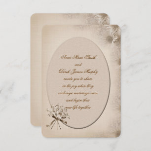 Sepia Wedding Daisy Border Invite Einladung