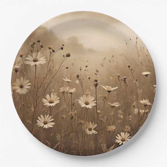 Sepia Wildblumen Design Pappteller (Vorderseite)