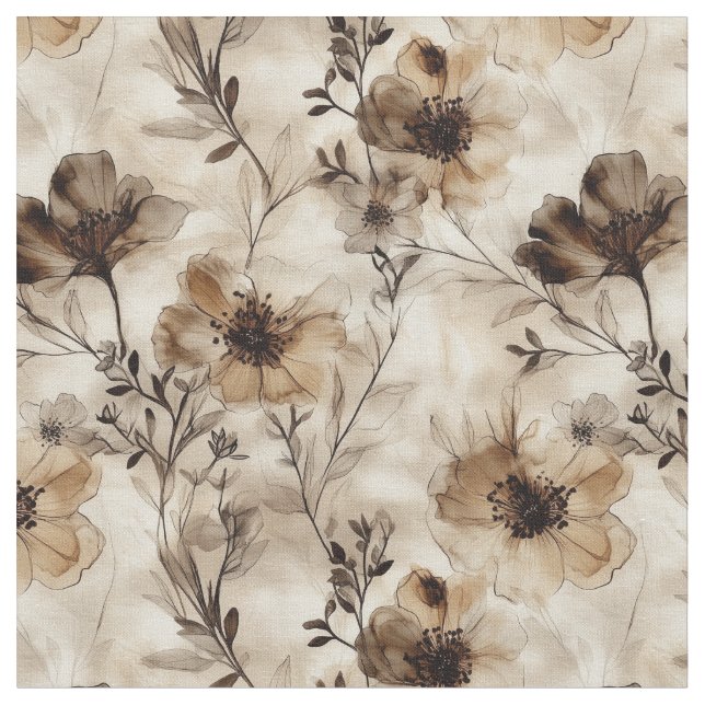 Sepia Wildblumen Fabric Stoff (Nahaufnahme)