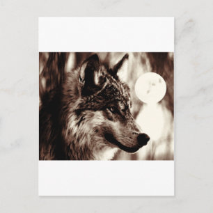 Sepia Wolf & Mond Postkarte