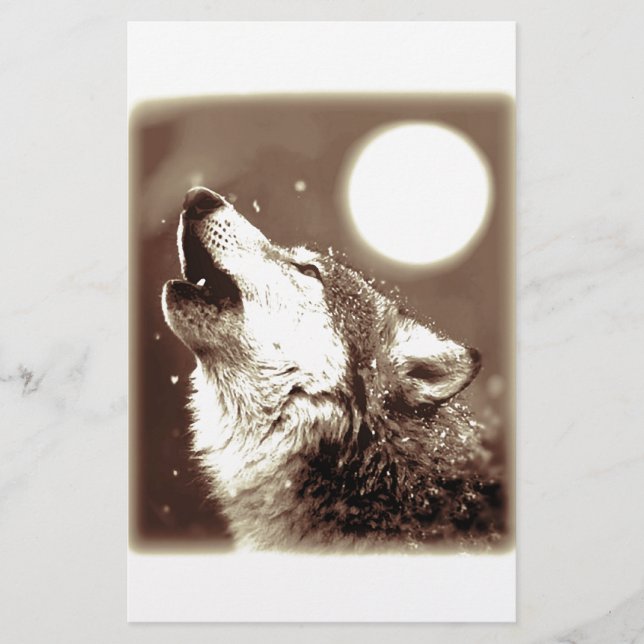 Sepia Wolf & Moon Briefpapier (Vorderseite)