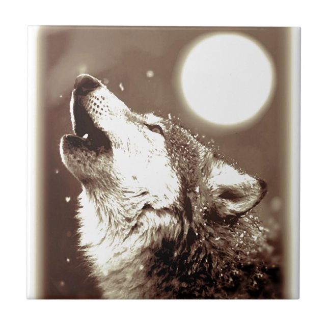Sepia Wolf & Moon Fliese (Vorderseite)